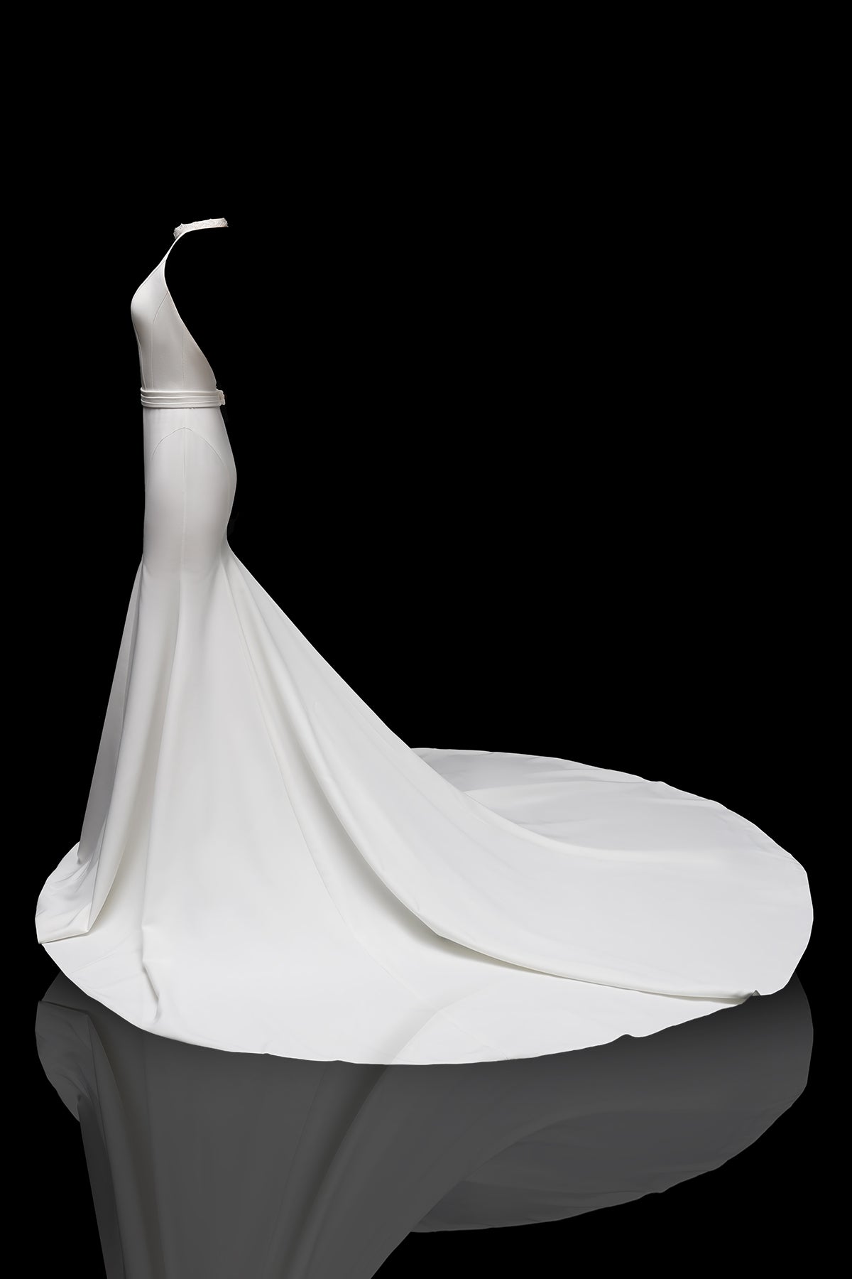 LENNY halter neck fitted fishtail crepe