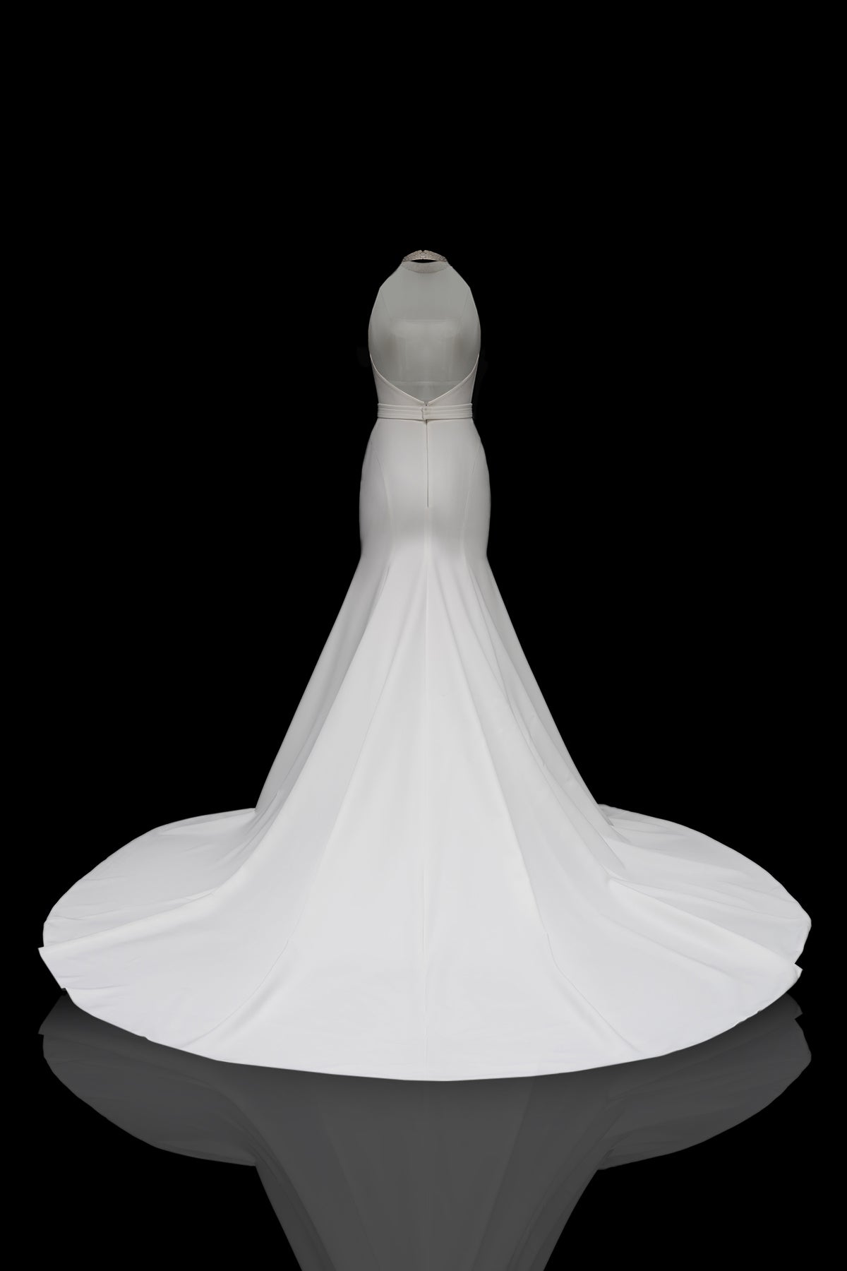 LENNY halter neck fitted fishtail crepe