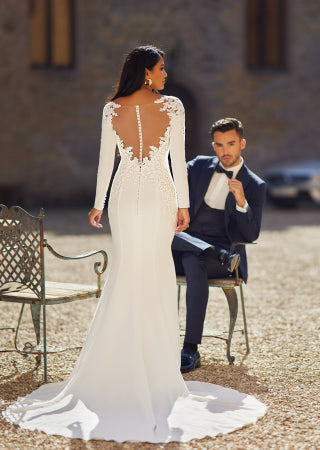 SERENA Crepe gown with feature lace detail on sleeves