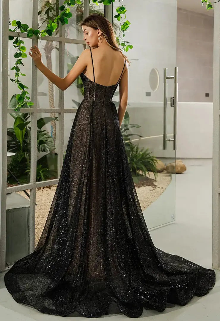 Anna Black glitter A-line style gown