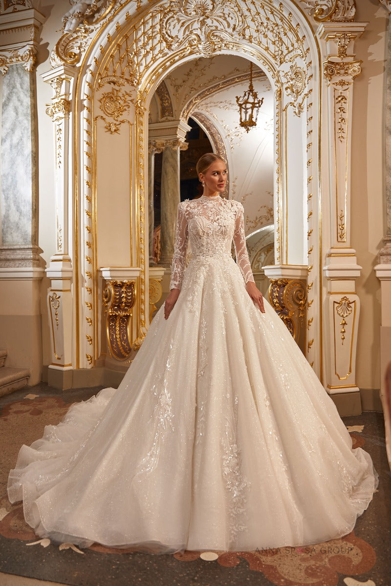 NARMA An amazing beaded wedding dress with very long train