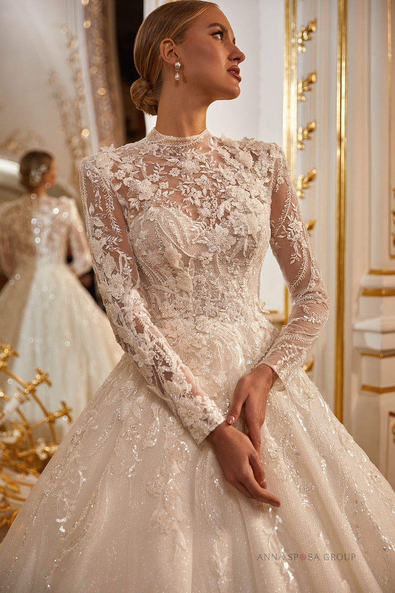 NARMA An amazing beaded wedding dress with very long train