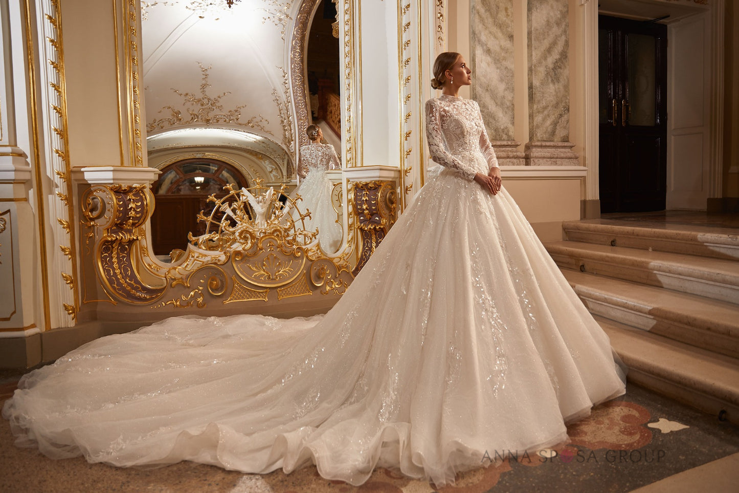 NARMA An amazing beaded wedding dress with very long train