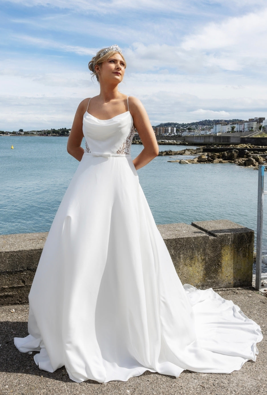 BETSY Chiffon wedding dress with lace cut-outs