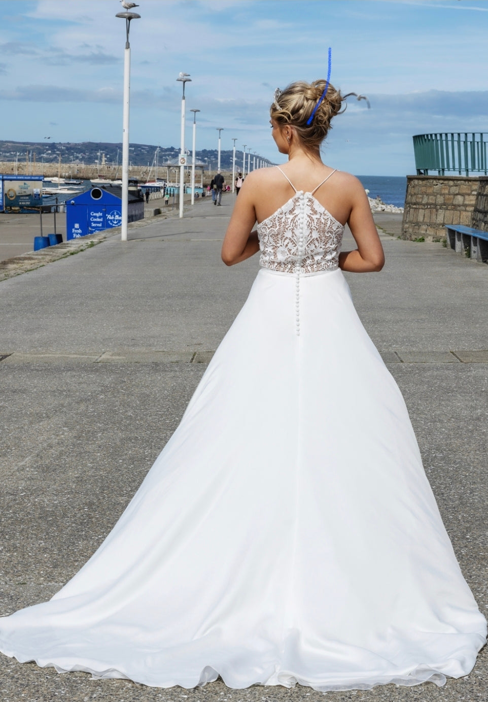 BETSY Chiffon wedding dress with lace cut-outs