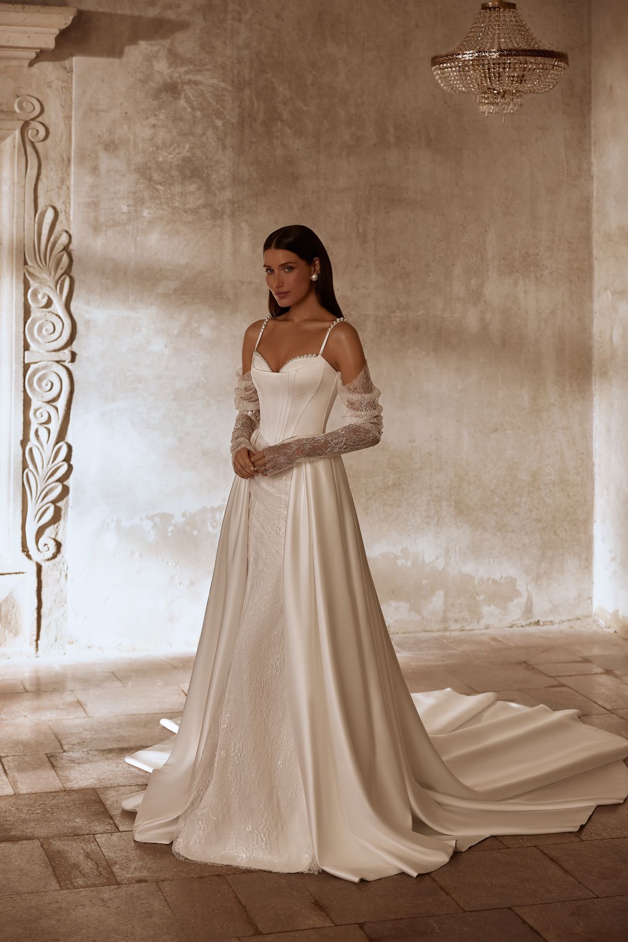 ALBERTA 3 piece Bodice with train, plain satin or lace skirt & gloves