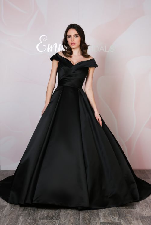 AZURA satin bardot box pleats Ivory, Red, Black, Pink & Blue - Reflections Bridal Studio