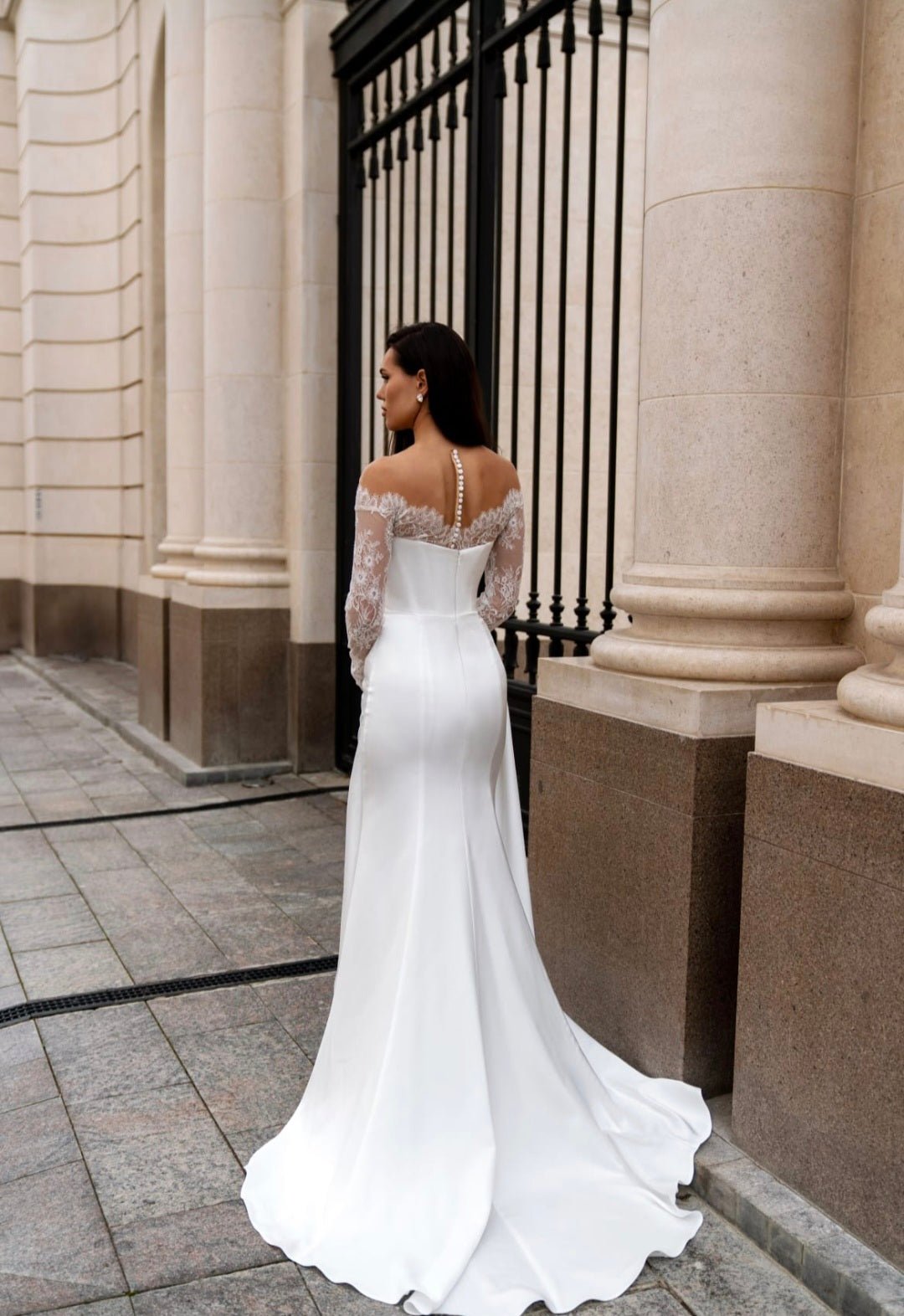 BALENSOI Arriving 17th Oct.Satin gown with eyelash lace bolero - Reflections Bridal Studio