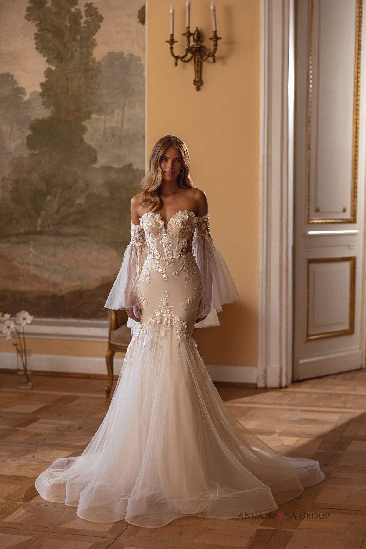 BRONTE Fitted gown with floral appliques - Reflections Bridal Studio
