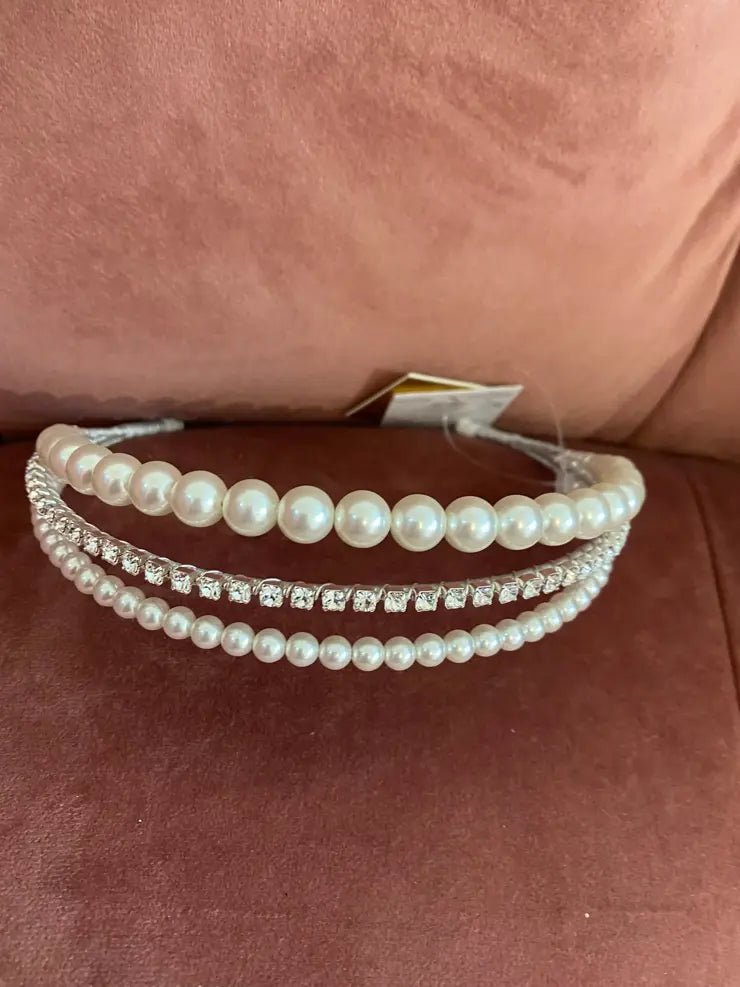 CRYSTAL & PEARL MULTI ROW BAND - Reflections Bridal Studio