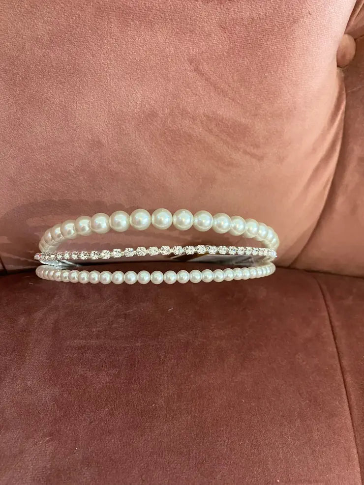 CRYSTAL & PEARL MULTI ROW BAND - Reflections Bridal Studio