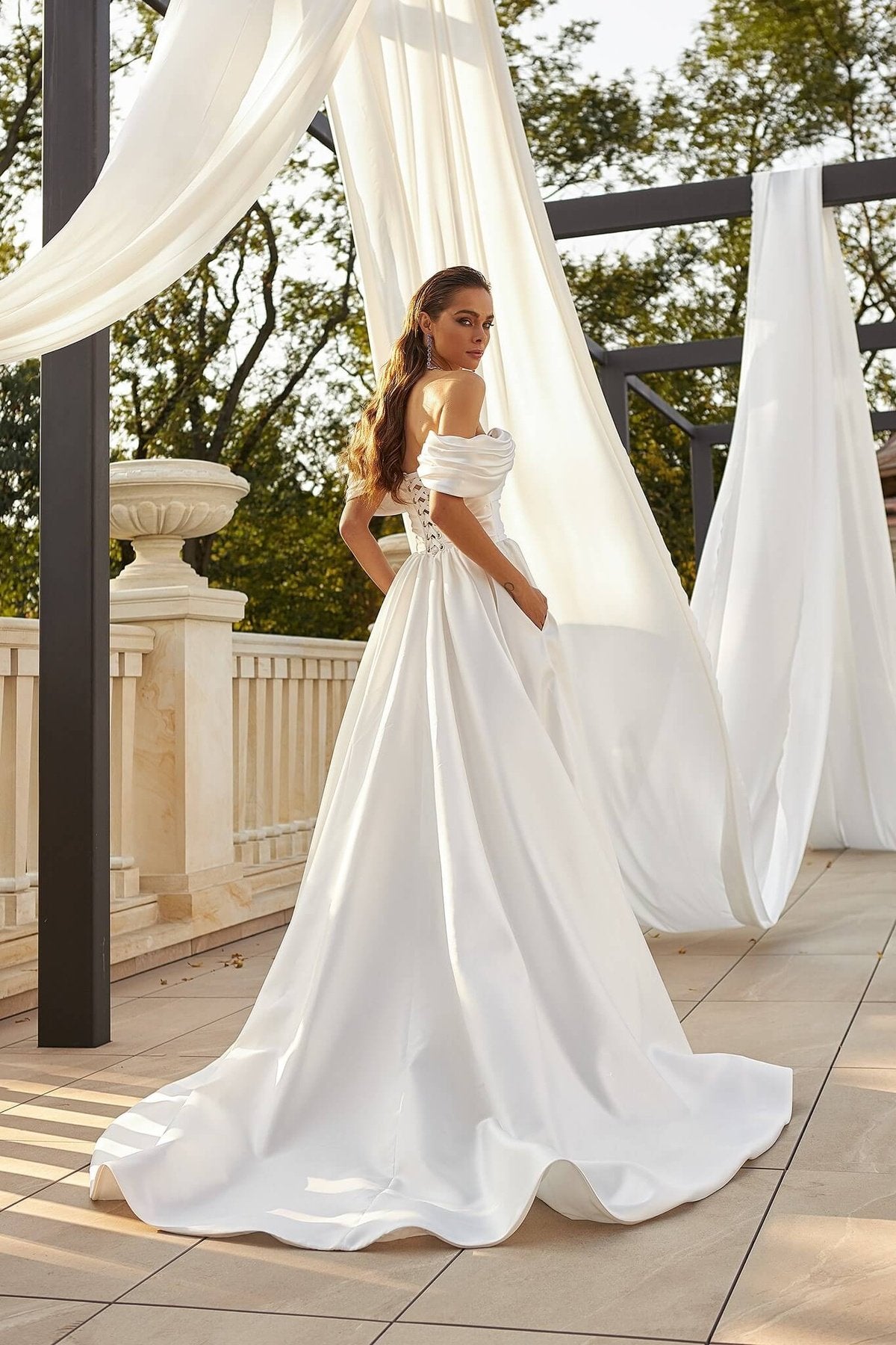 ERIN Mikado off - the - shoulder gown - Reflections Bridal Studio