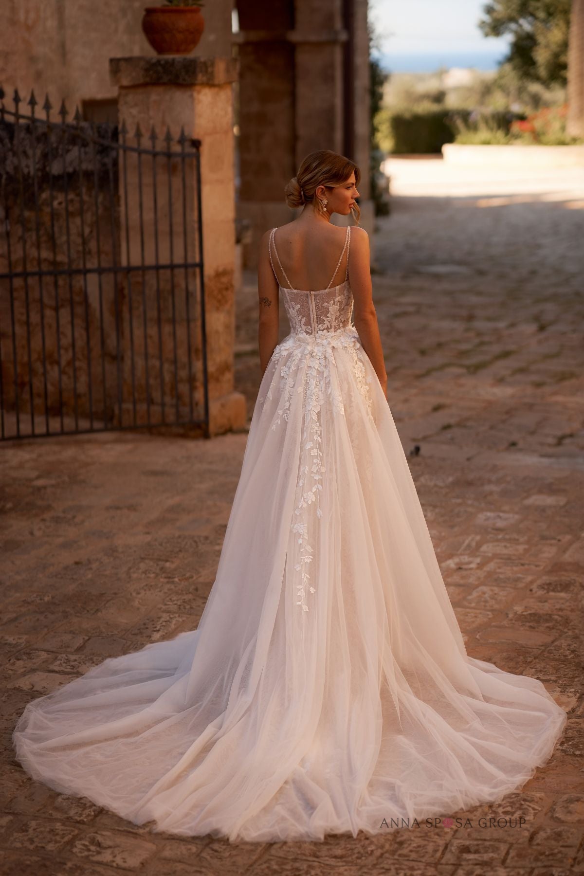 GISELE Floral matte lace on this fitted design - Reflections Bridal Studio
