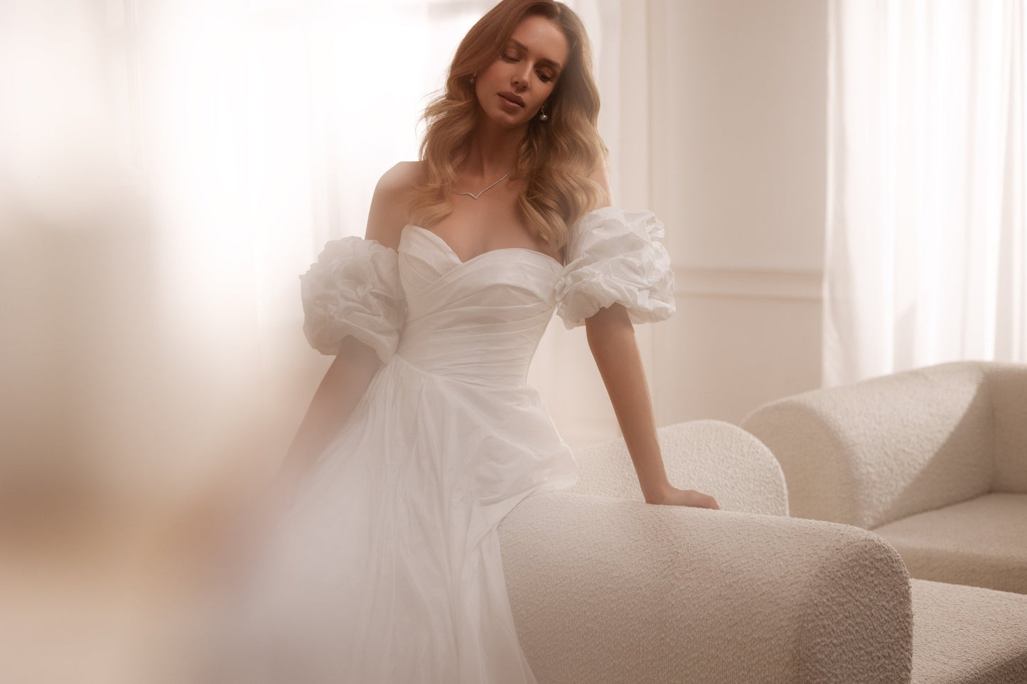 JOSELYN Taffeta ballgown with separate sleeves - Reflections Bridal Studio
