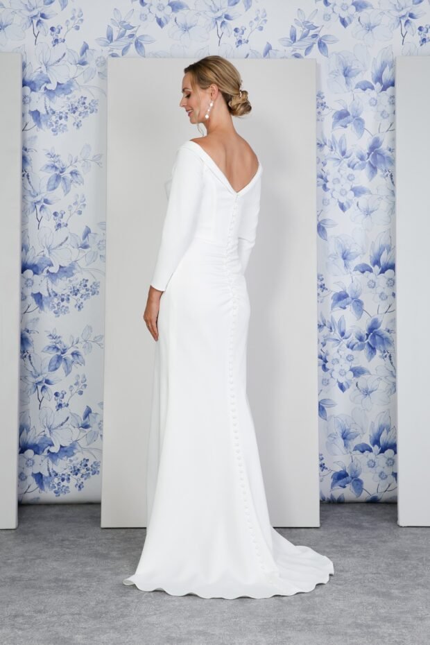 LARINA Jersey pleated bodice off - the - shoulder neckline - Reflections Bridal Studio
