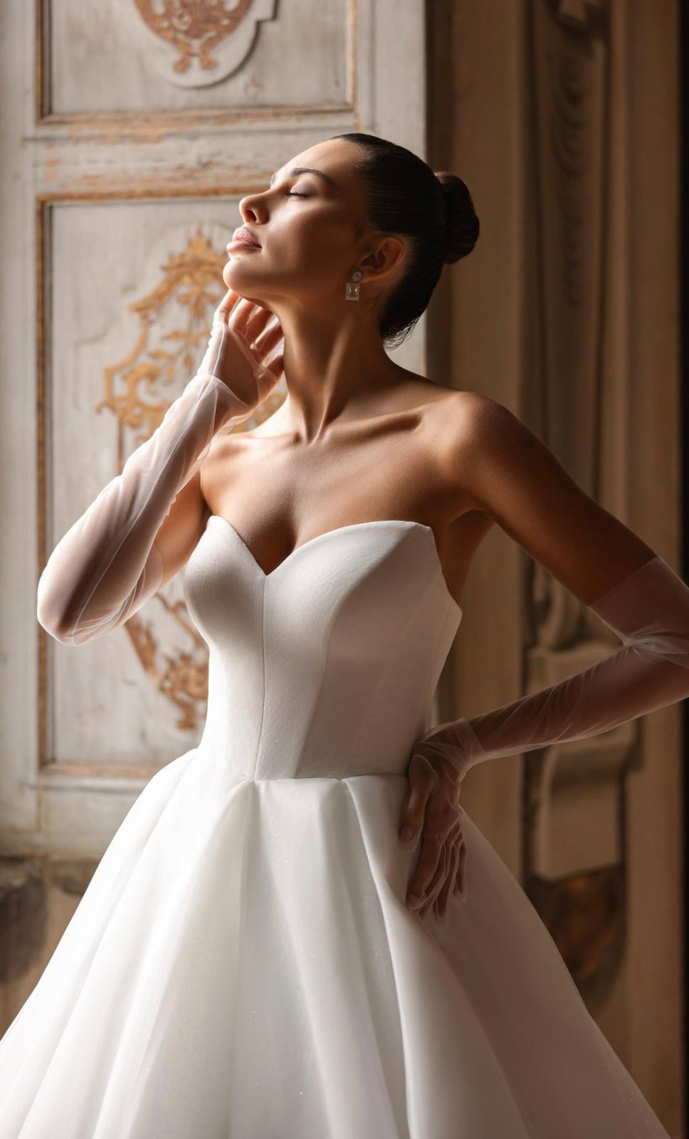 LUCIANNA Crystal tulle in a pleated A - line with detachable shawl - Reflections Bridal Studio