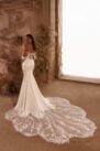 LUELLA Matte Lace and crepe fitted gown with corset bodice - Reflections Bridal Studio