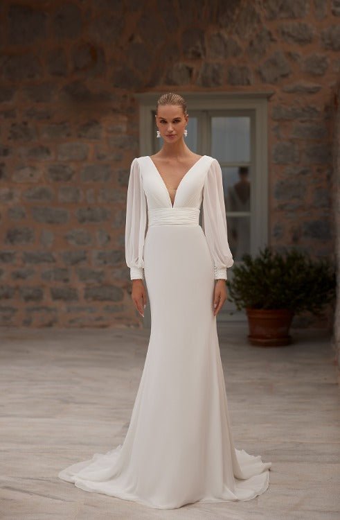 MELORY Chiffon fit and flare long sleeves - Reflections Bridal Studio