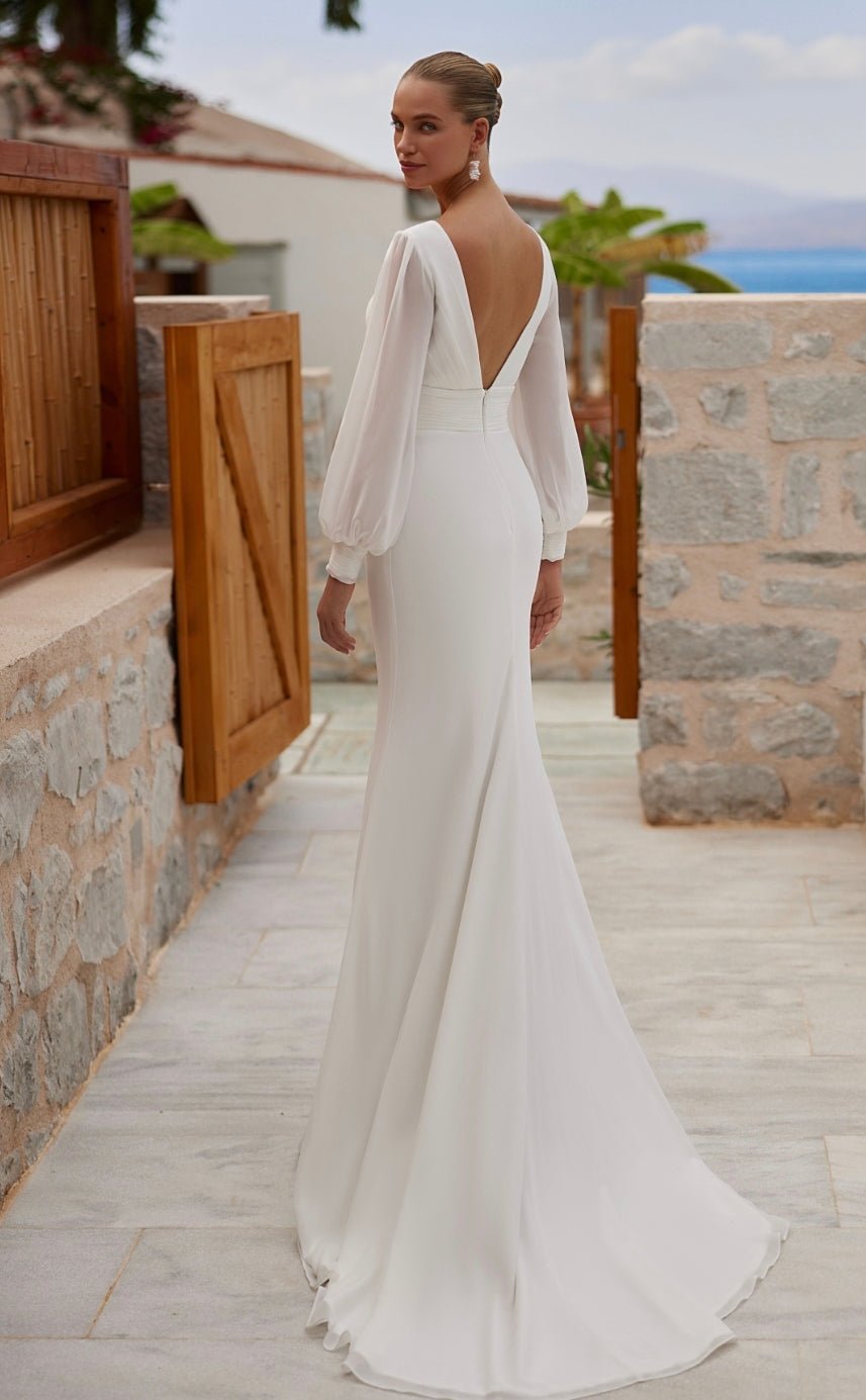 MELORY Chiffon fit and flare long sleeves - Reflections Bridal Studio