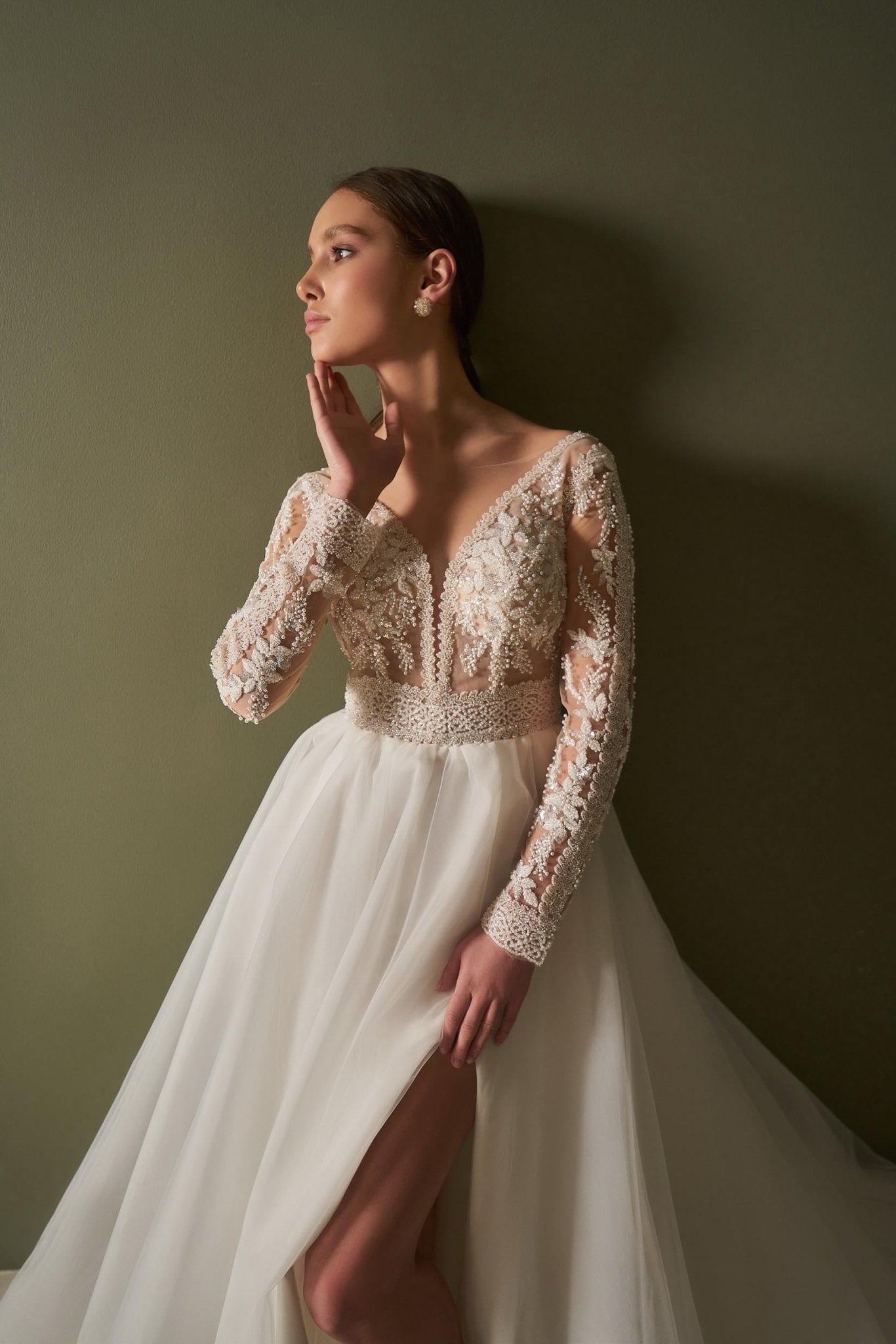 MILANA Lace beaded bodice on pleated A - line skirt - Reflections Bridal Studio