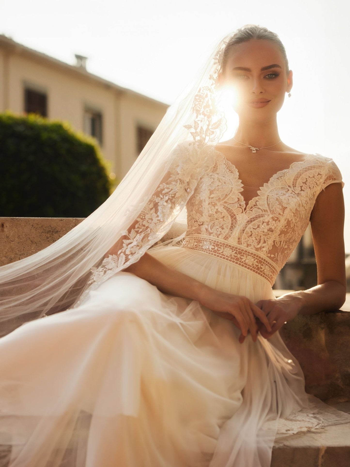 MOLI A - line, lace bodice with cap sleeve - Reflections Bridal Studio