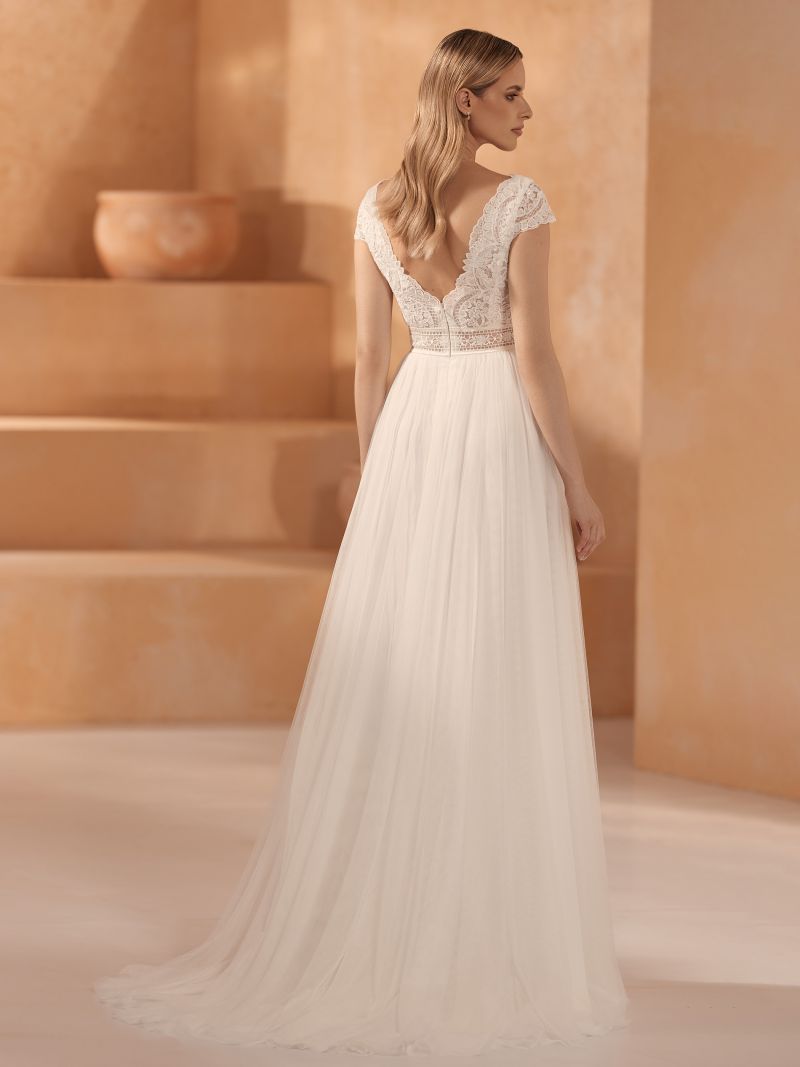MOLI A - line, lace bodice with cap sleeve - Reflections Bridal Studio