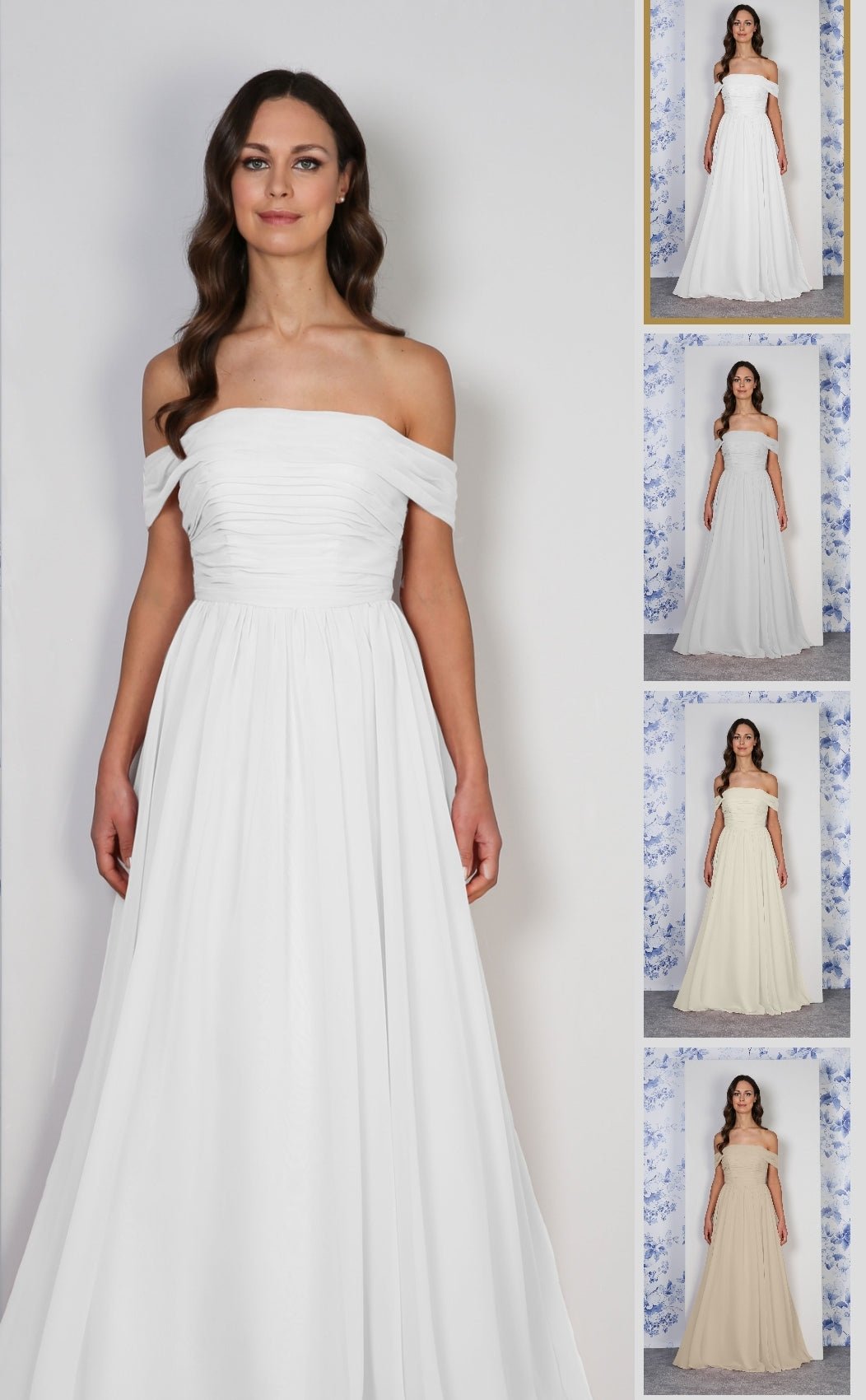 OPHELIA Chiffon gown with pleated bardot neckline - Reflections Bridal Studio