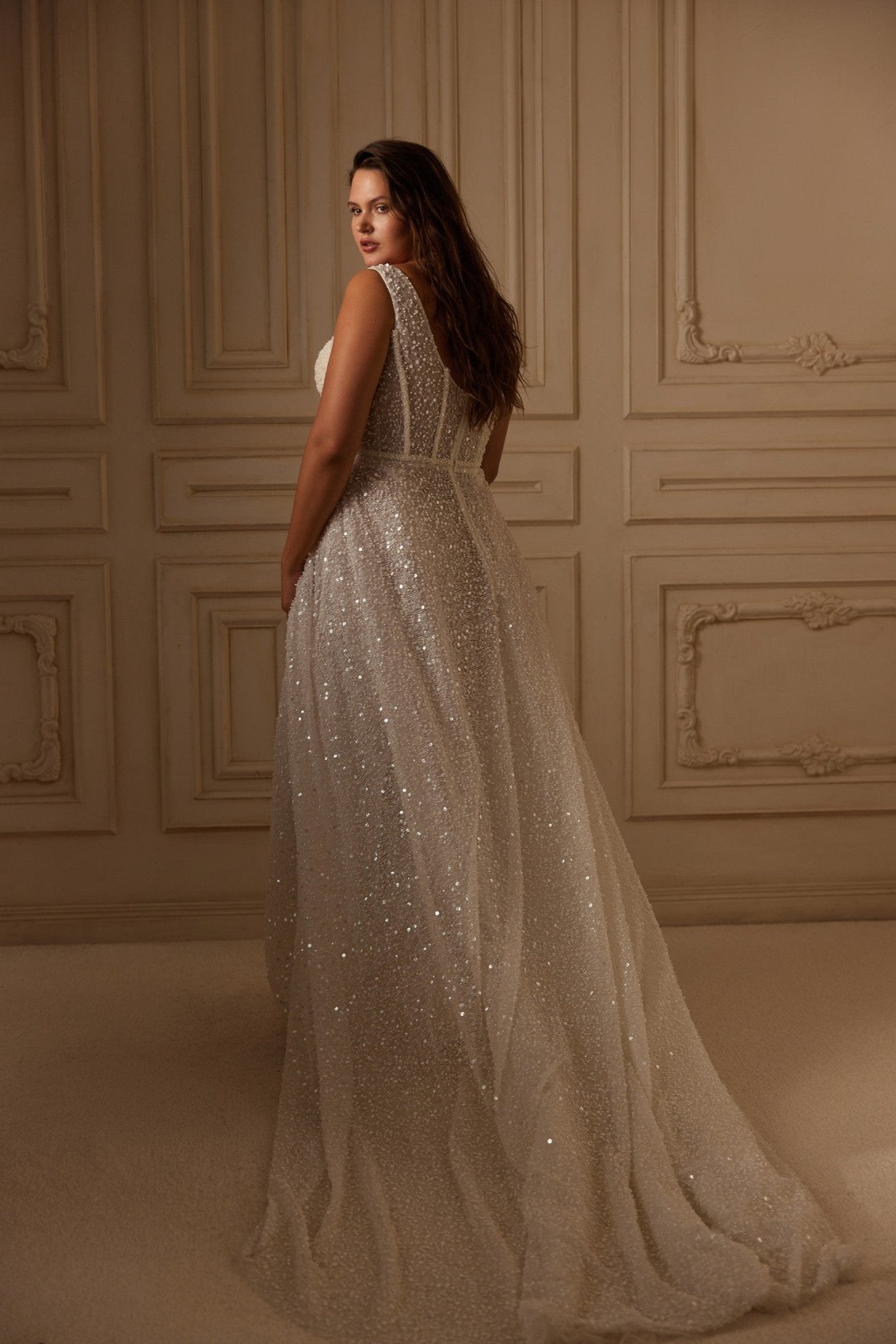 PHOENIX All over sparkle with square neckline and A - line skirt - Reflections Bridal Studio
