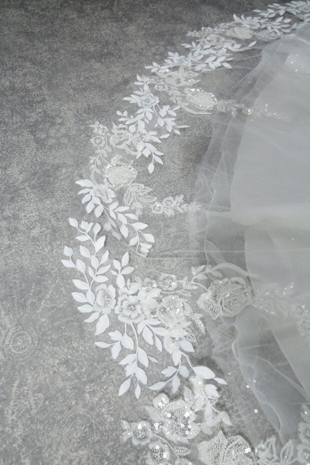 SERAPHINA VEIL 98inch lace trim - Reflections Bridal Studio