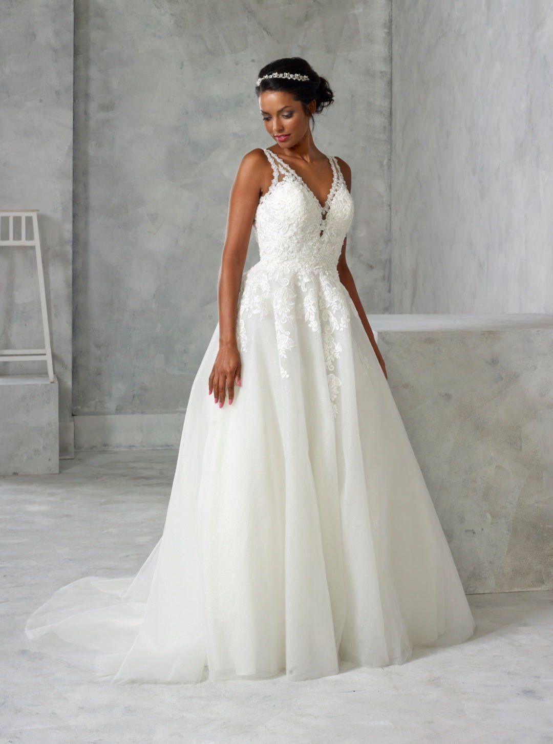 TILLY V - neck tulle and lace gown size 6 to 40+ - Reflections Bridal Studio