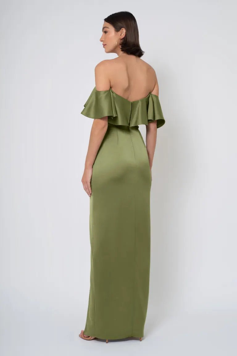 Winter by Jenny Yoo A satin off - the - shoulder gown - Reflections Bridal Studio