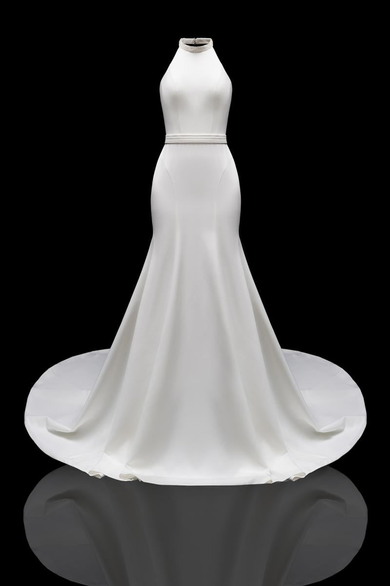 LENNY halter neck fitted fishtail crepe
