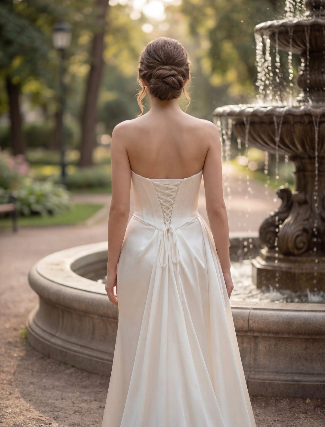XARAH Satin fit & flare with ruched skirt - Reflections Bridal Studio
