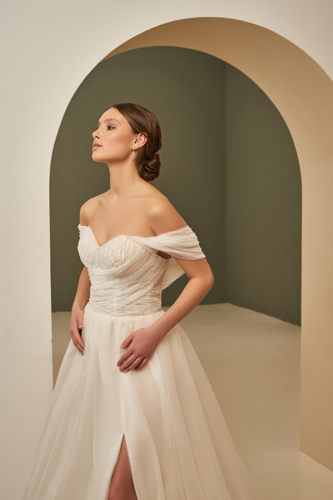 ZEFIR Tulle gown with detachable long sleeves - Reflections Bridal Studio