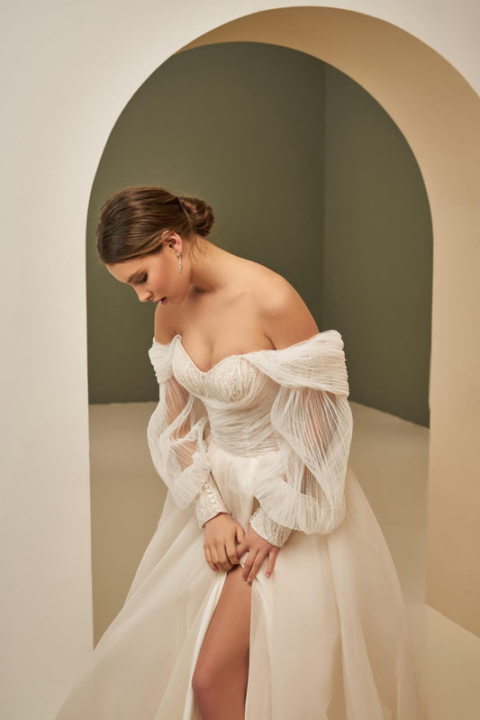 ZEFIR Tulle gown with detachable long sleeves - Reflections Bridal Studio