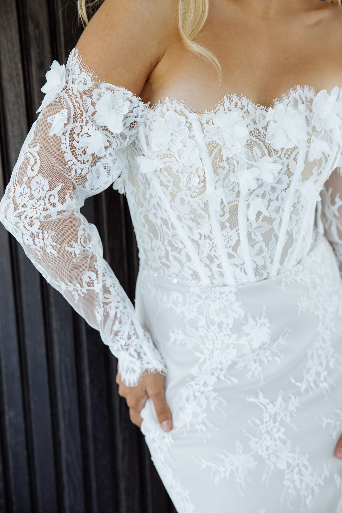 LULA long sleeve off-the-shoulder lace