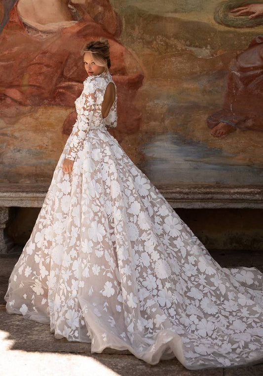 #CLEMENCY An all-over floral lace ballgown style