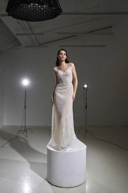 KARLTON All over beaded A-line gown