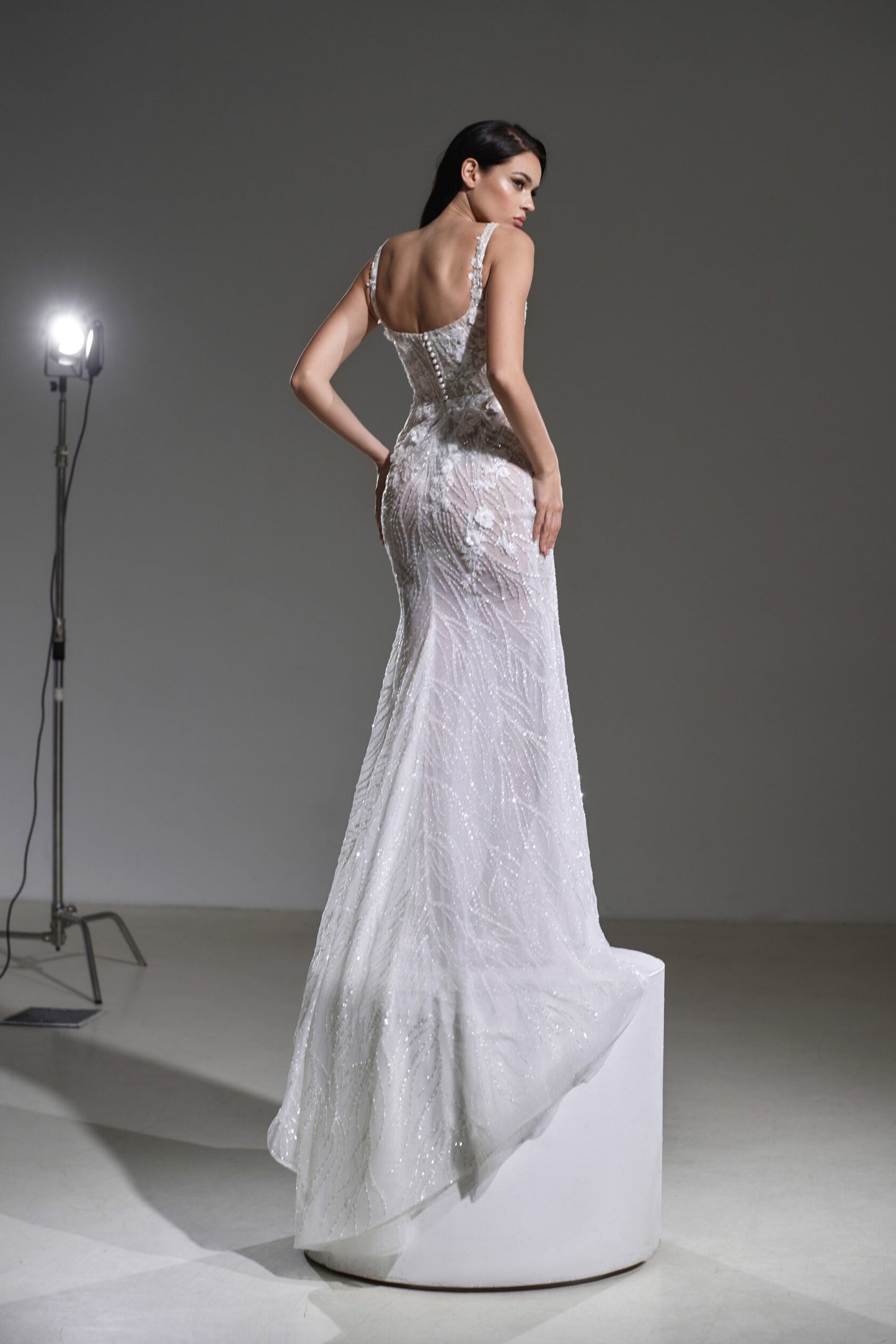 NANCI Fitted beaded gown with optional detachable train