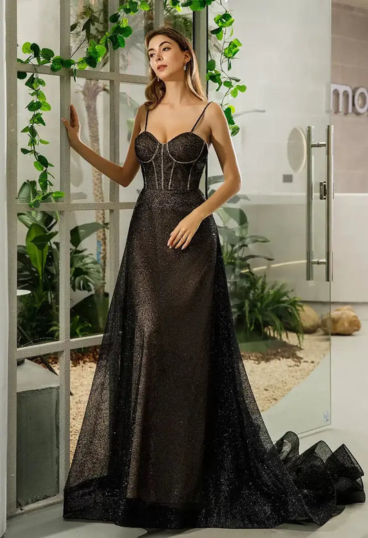 Anna Black glitter A-line style gown