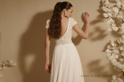 ADRIATA A-line chiffon and lace gown