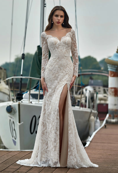 INGRID Lace gown with satin overlay bodice and train