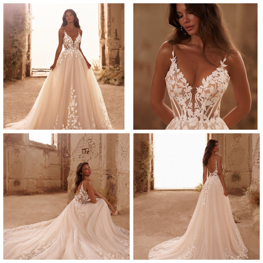 EMIL By Anna Sposa matt lace  Deep V neckline and low back