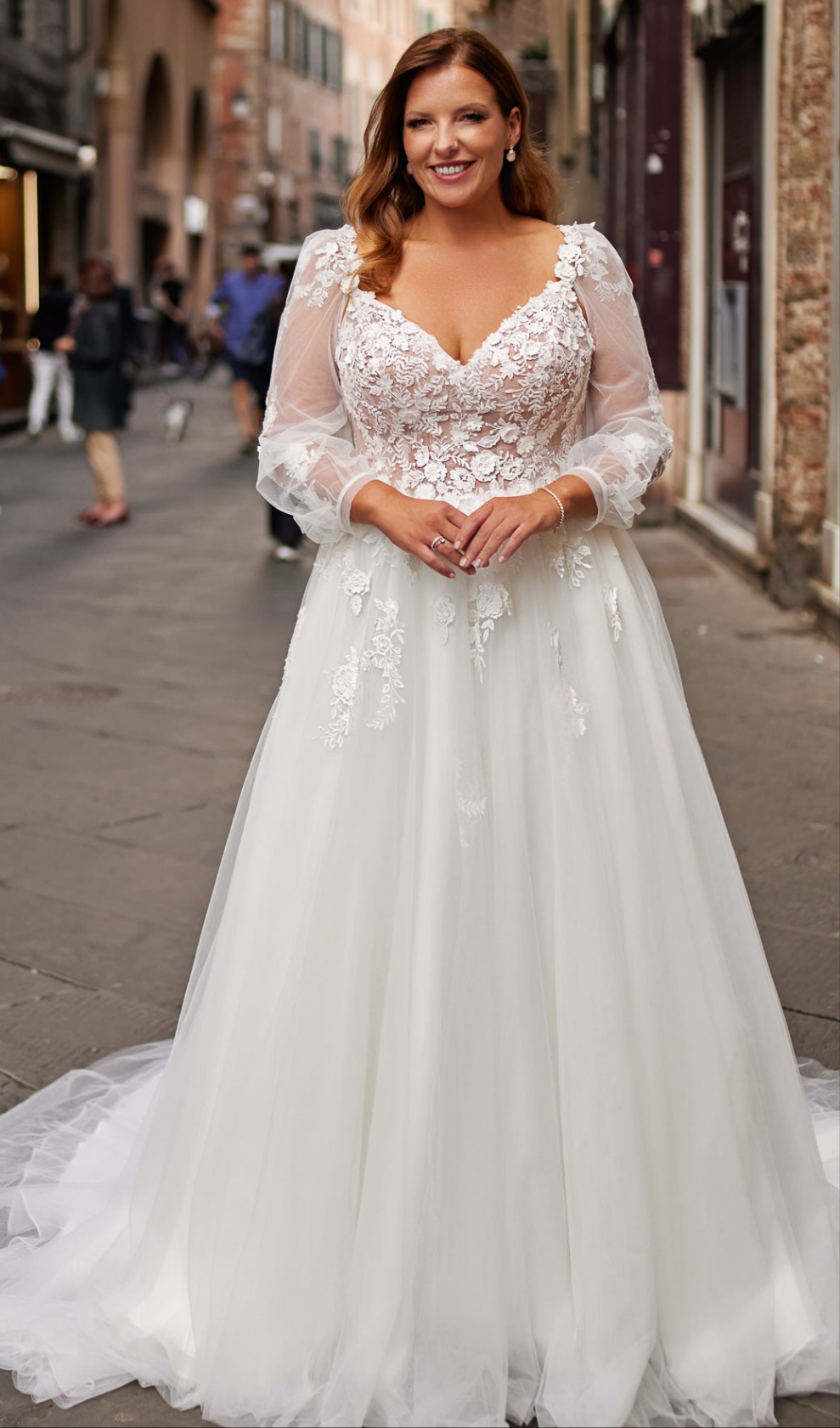 Missy Tulle and lace gown with detachable sleeves Reflections Bridal Studio