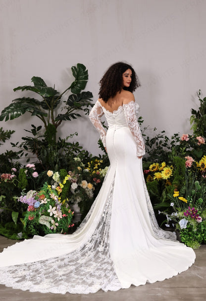 #HALLIE Crepe fit & flare with eyelash lace trim