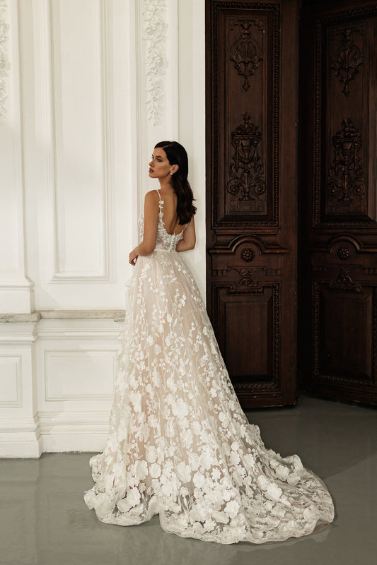 LISET All over floral lace A-line gown