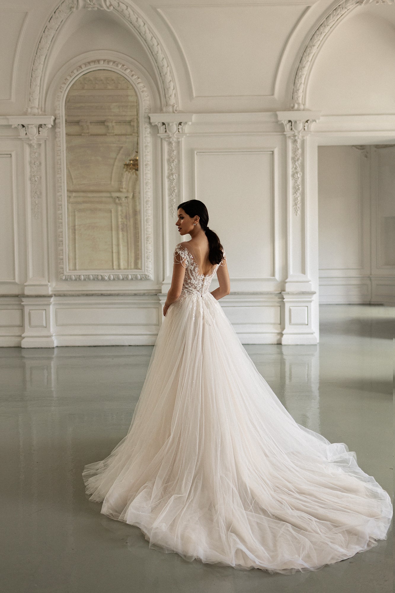 KATIE Beaded off-the-shoulder bodice. Tulle skirt