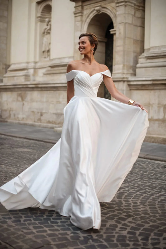 LOVER A-Line satin gown with pleated bodice