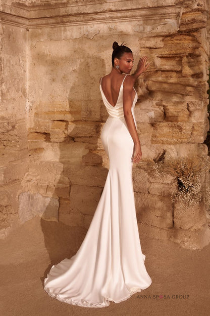 MARRO by Anna Sposa. Fitted dress with thin straps. Beaded trim