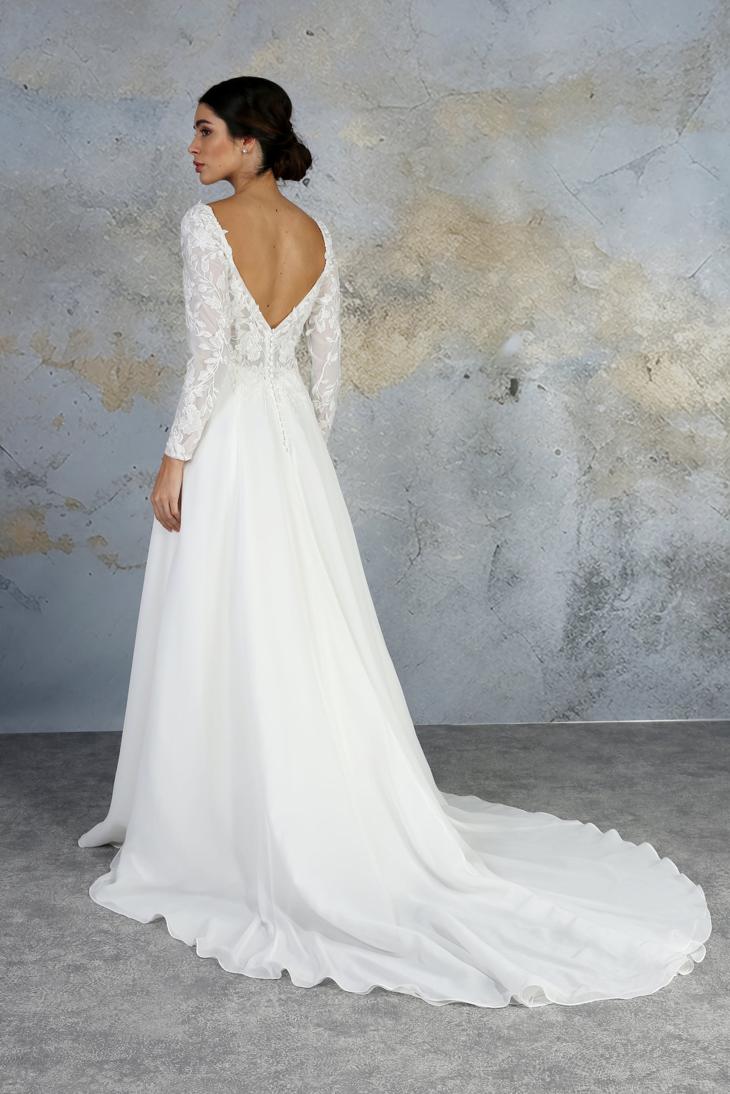 DREW Lace and chiffon A-line gown